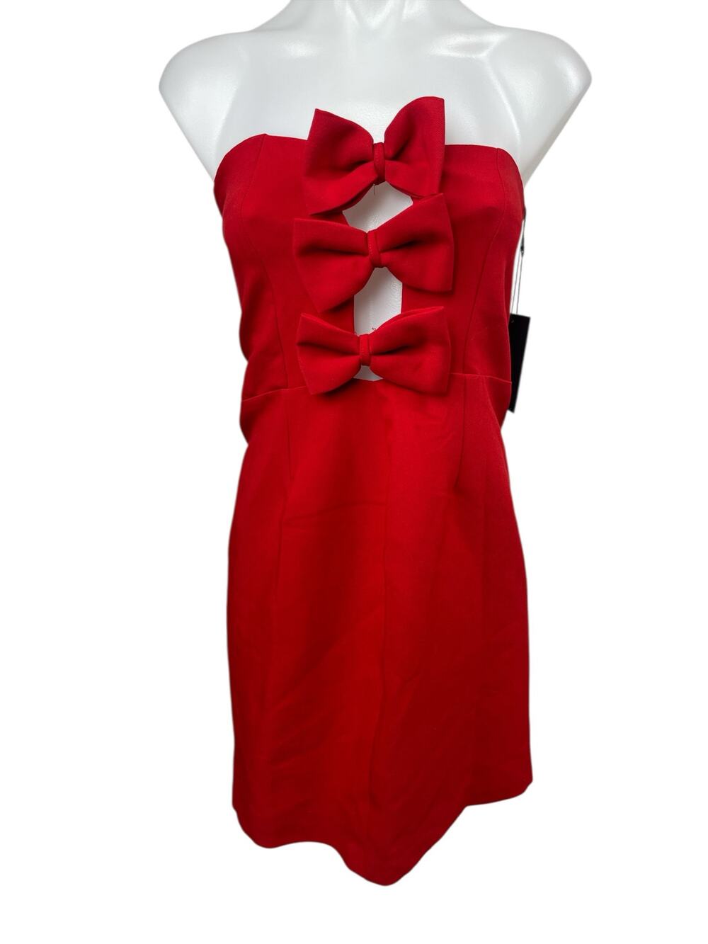 NEW 4th + Reckless Red Bow Strapless Sleeveless Bandeau Mini Bodycon Dress Sz S